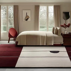 Hand Tufted Premium Color-Block Wool Carpet | Modern Burgundy & Cream Area Rug for Living Room & Bedroom