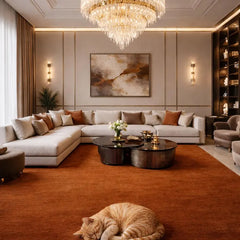 Luxury Burnt Rust Hand Tufted New Zealand Wool Area Rug – Premium Modern Carpet for Living Room, Designer Home Decor