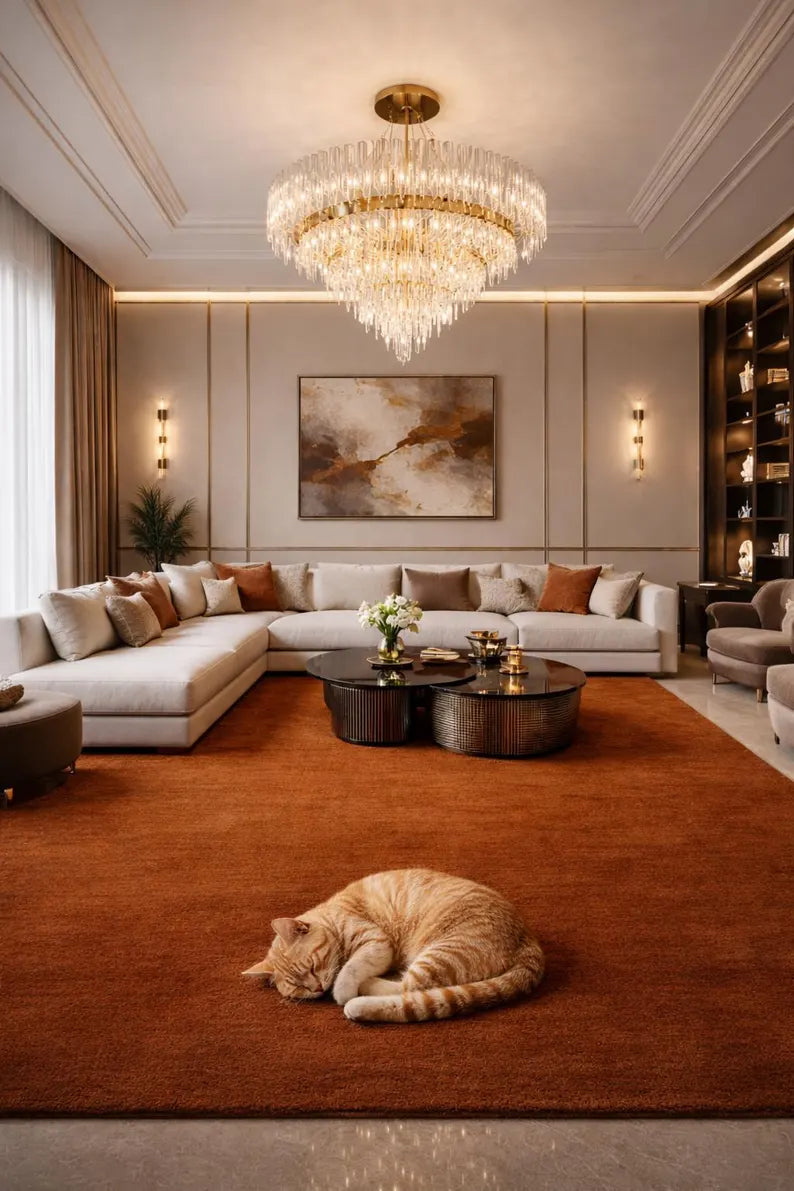 Luxury Burnt Rust Hand Tufted New Zealand Wool Area Rug – Premium Modern Carpet for Living Room, Designer Home Decor