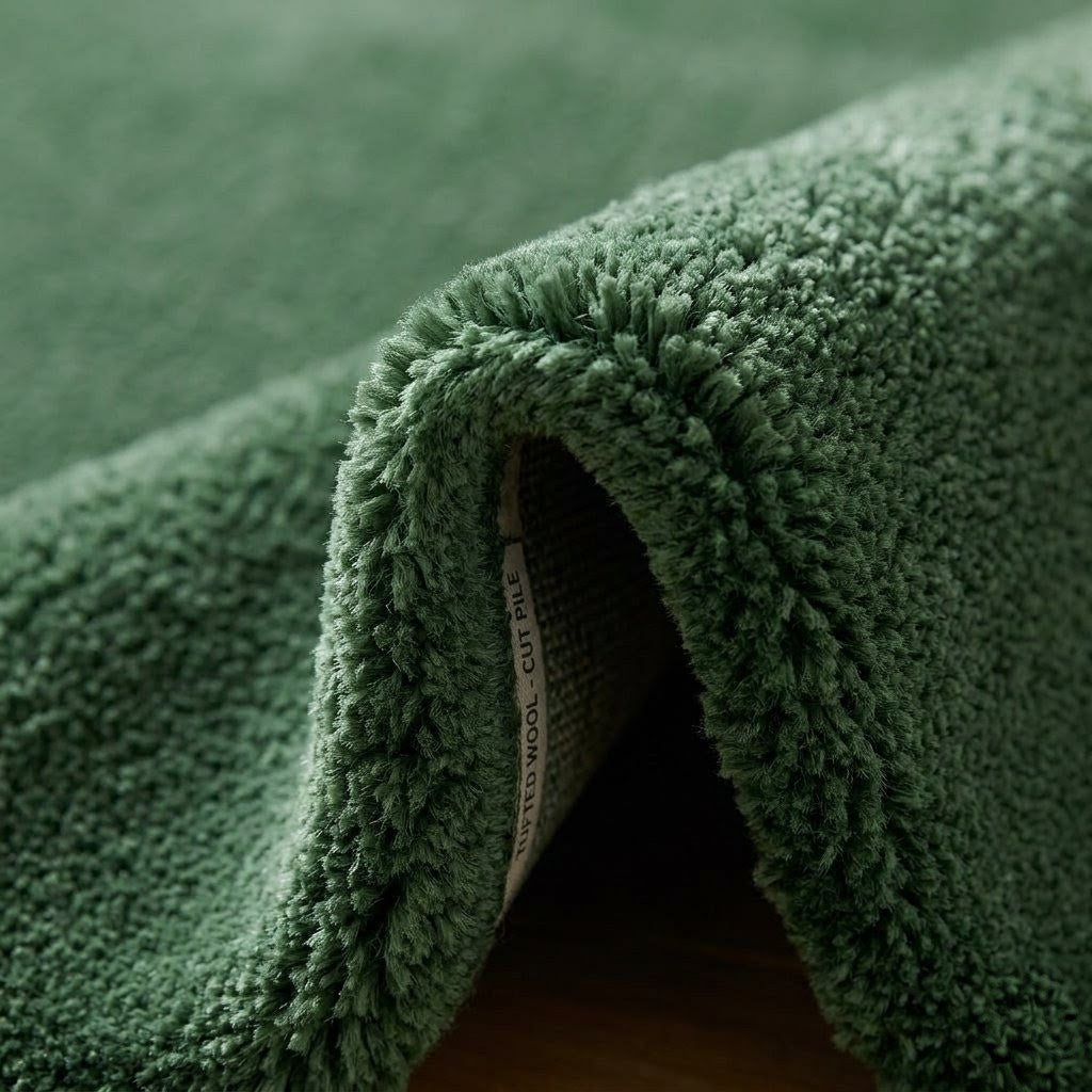 Premium Solid Olive Green Hand Tufted Wool Carpet | Modern Luxury Minimalist Area Rug for Living Room & Bedroom