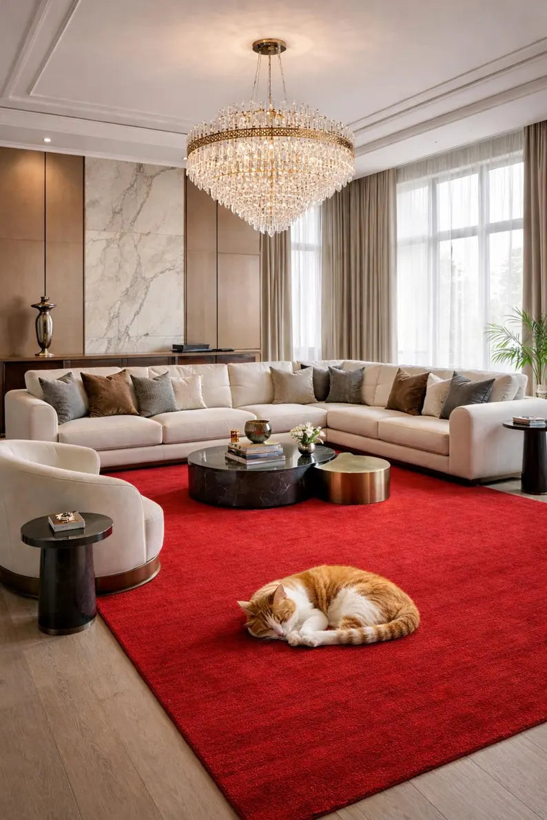 Modern Solid Red Hand Tufted Area Rug | Premium Plush Carpet for Living Room, Bedroom | Contemporary Luxury Home Decor