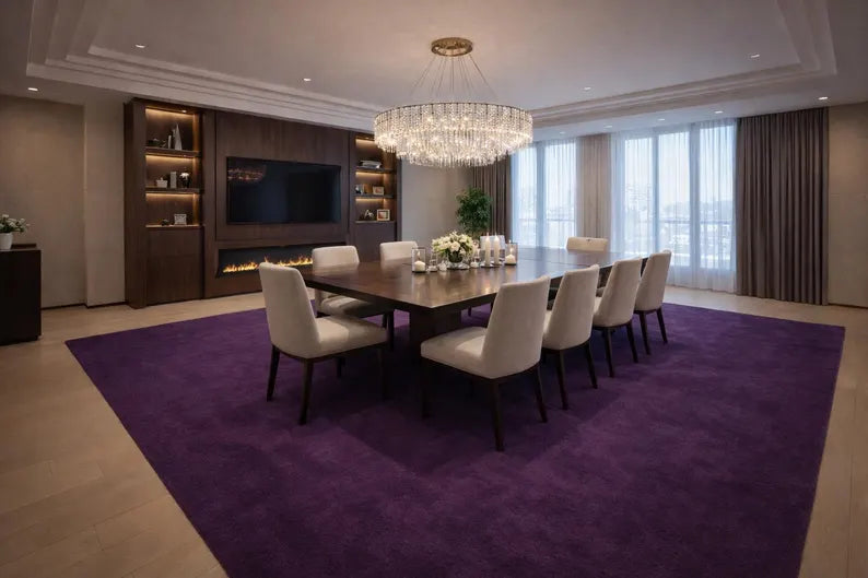 Plush Aubergine Shag Rug, Deep Purple Velvet, Modern Living Room Decor