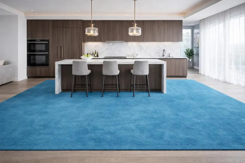 Modern Solid Blue Hand Tufted Rug | Luxury Plush Area Carpet for Living Room, Bedroom & Contemporary Home Interiors