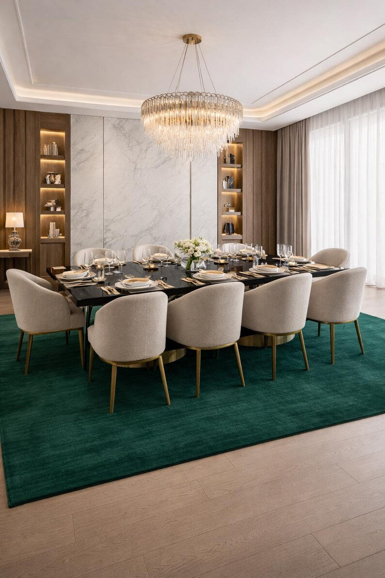 Solid Emerald Green Area Rug – Hand Tufted Plush Carpet for Living Room, Modern Contemporary Bedroom & Home Decor