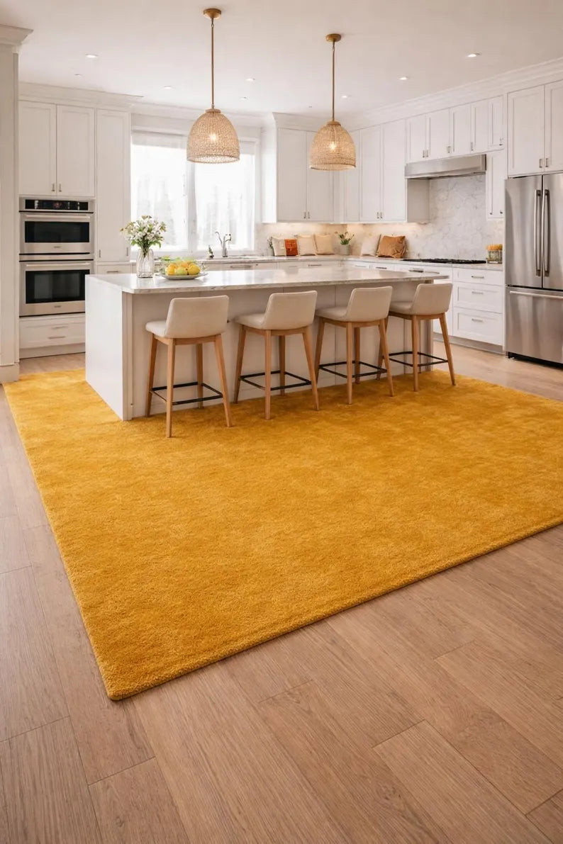 Mustard Yellow Area Rug, Soft Plush Rug, Modern Minimalist Home Decor