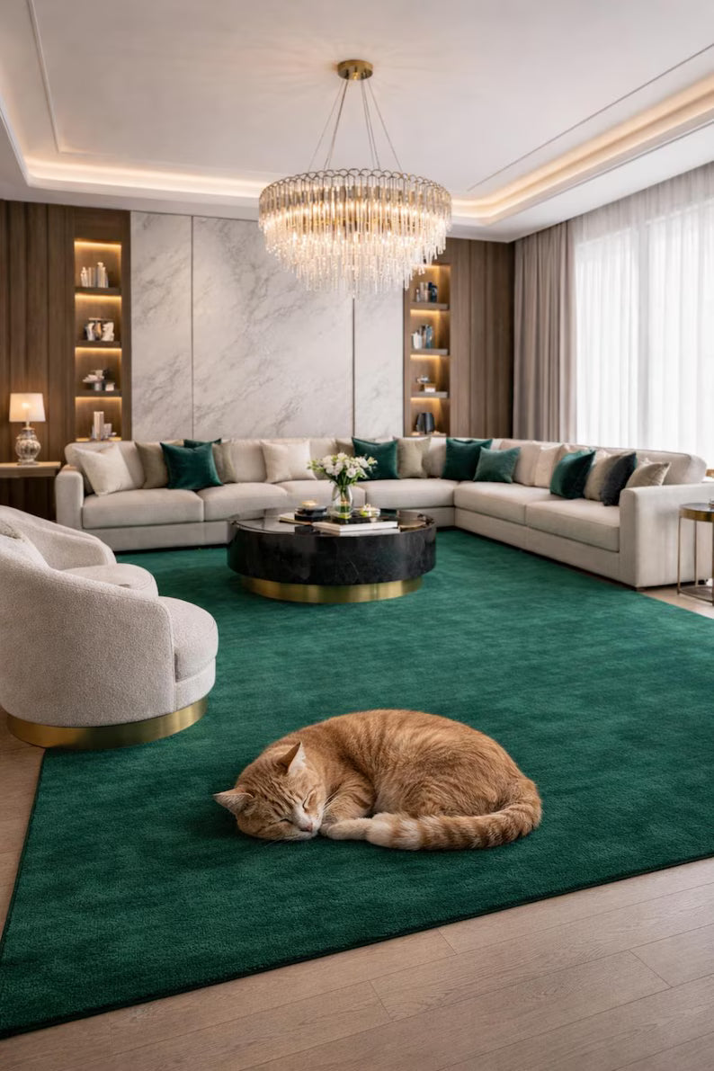 Solid Emerald Green Area Rug – Hand Tufted Plush Carpet for Living Room, Modern Contemporary Bedroom & Home Decor