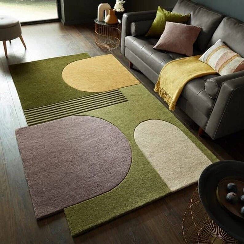 Modern Abstract Geometric Hand-Tufted Carpet | Premium New Zealand Wool Rug | Designer Geometric Area Rug