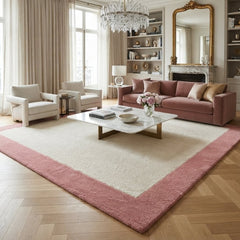 Blush Pink & Ivory Border Area Rug – Hand-Tufted Modern Wool Rug