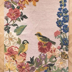 Premium Hand Tufted Floral Bird Wool Carpet | Luxury Botanical Area Rug for Living Room & Bedroom Home Décor
