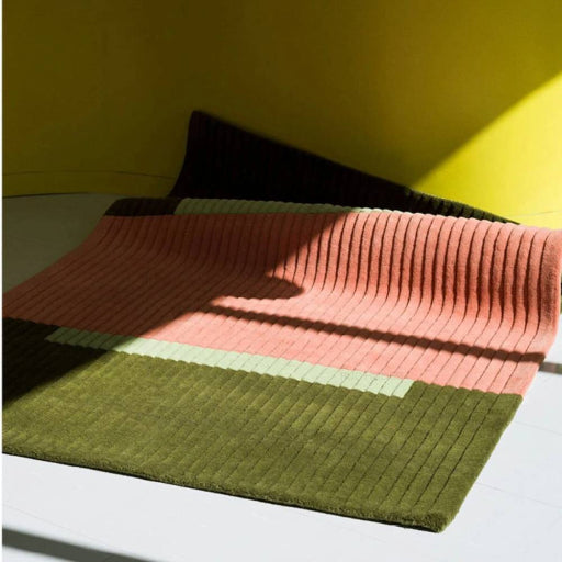 Modern Ribbed Texture Hand-Tufted Area Rug | Premium New Zealand Wool | Designer Color-Block Wool Rug