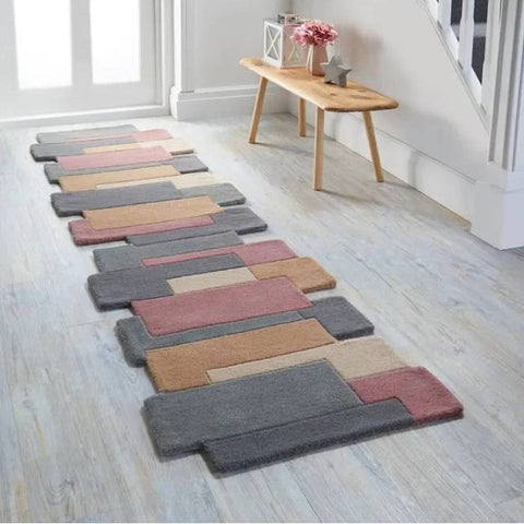 Hand Tufted Modern Geometric Runner Carpet | Luxury Wool Area Rug for Hallway, Living Room & Bedroom Décor