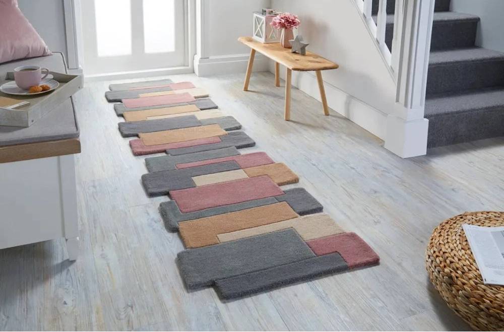 Hand Tufted Modern Geometric Runner Carpet | Luxury Wool Area Rug for Hallway, Living Room & Bedroom Décor