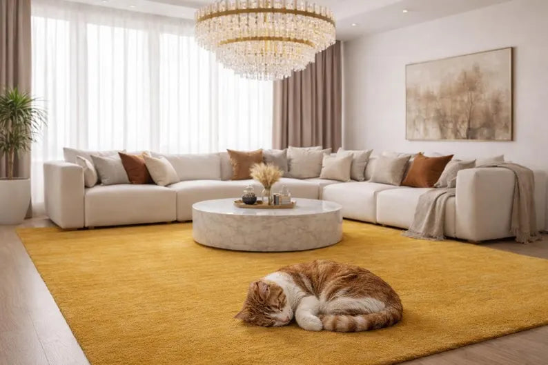 Mustard Yellow Area Rug, Soft Plush Rug, Modern Minimalist Home Decor