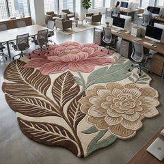 Hand Tufted Floral Area Rug – Pink & Sage Botanical Flower Rug, Vintage Boho Leaf Carpet for Living Room & Bedroom