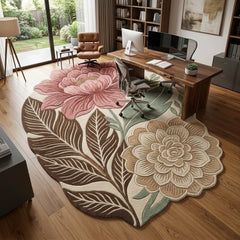 Hand Tufted Floral Area Rug – Pink & Sage Botanical Flower Rug, Vintage Boho Leaf Carpet for Living Room & Bedroom