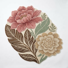 Hand Tufted Floral Area Rug – Pink & Sage Botanical Flower Rug, Vintage Boho Leaf Carpet for Living Room & Bedroom