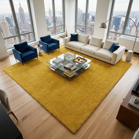 Mustard Yellow Area Rug, Soft Plush Rug, Modern Minimalist Home Decor