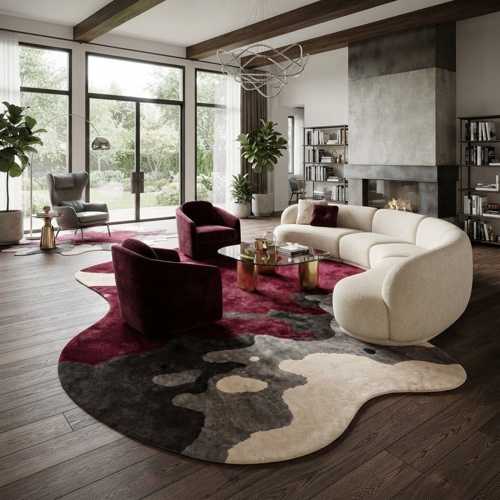 Burgundy Abstract Irregular Rug | Hand Tufted Wool Area Rug