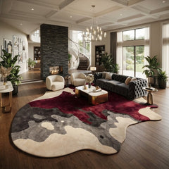 Burgundy Abstract Irregular Rug | Hand Tufted Wool Area Rug