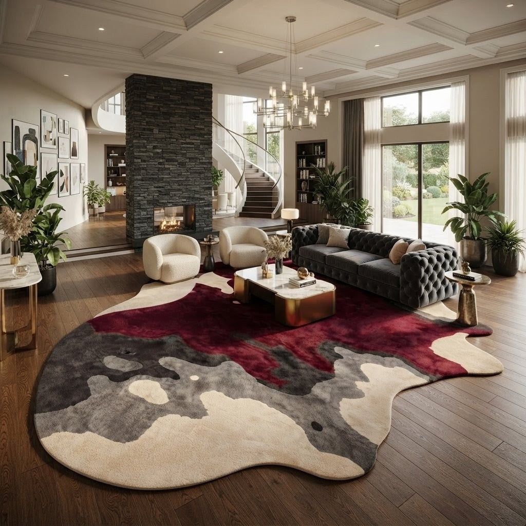 Burgundy Abstract Irregular Rug | Hand Tufted Wool Area Rug