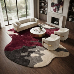 Burgundy Abstract Irregular Rug | Hand Tufted Wool Area Rug