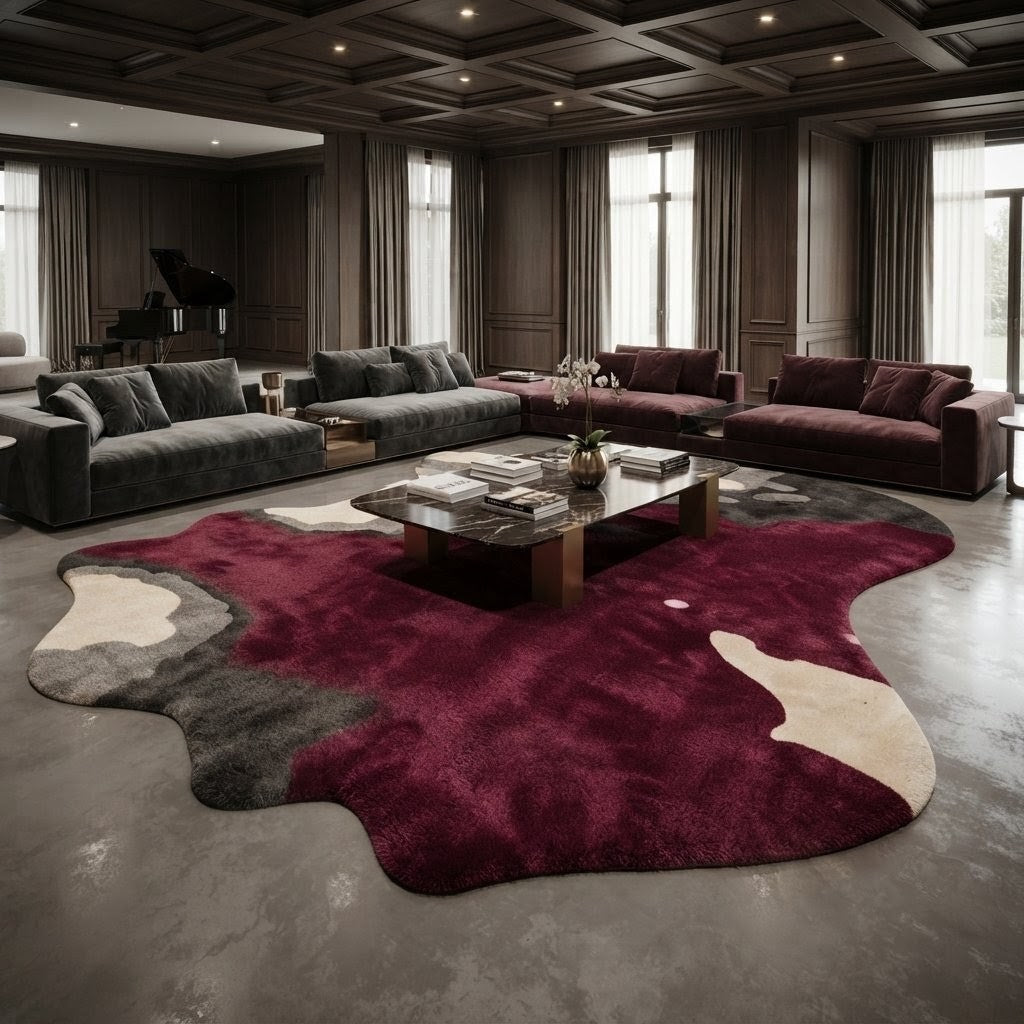 Burgundy Abstract Irregular Rug | Hand Tufted Wool Area Rug