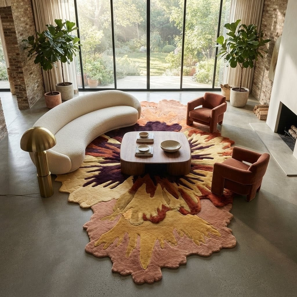 Hand Tufted Floral Rug | Abstract Flower Wool Area Rug