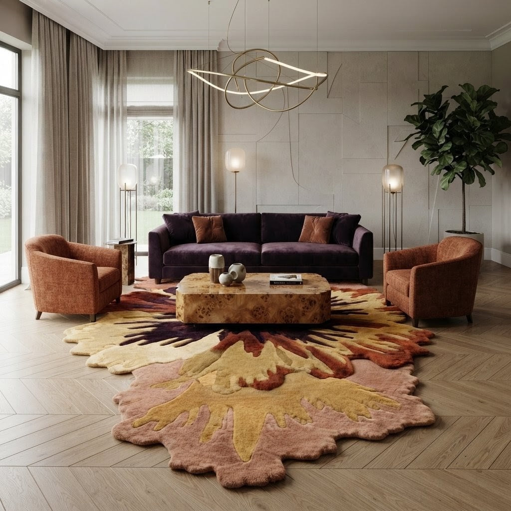 Hand Tufted Floral Rug | Abstract Flower Wool Area Rug