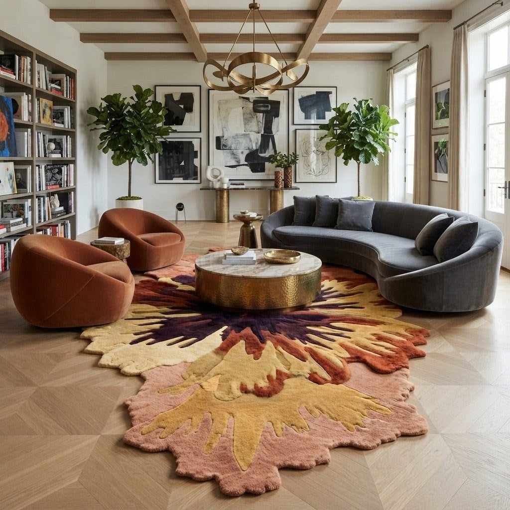 Hand Tufted Floral Rug | Abstract Flower Wool Area Rug