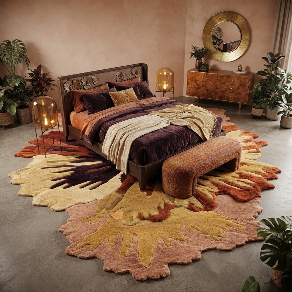 Hand Tufted Floral Rug | Abstract Flower Wool Area Rug