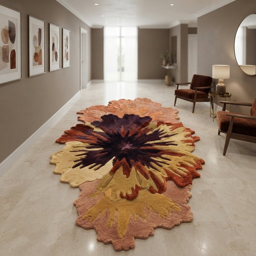 Hand Tufted Floral Rug | Abstract Flower Wool Area Rug