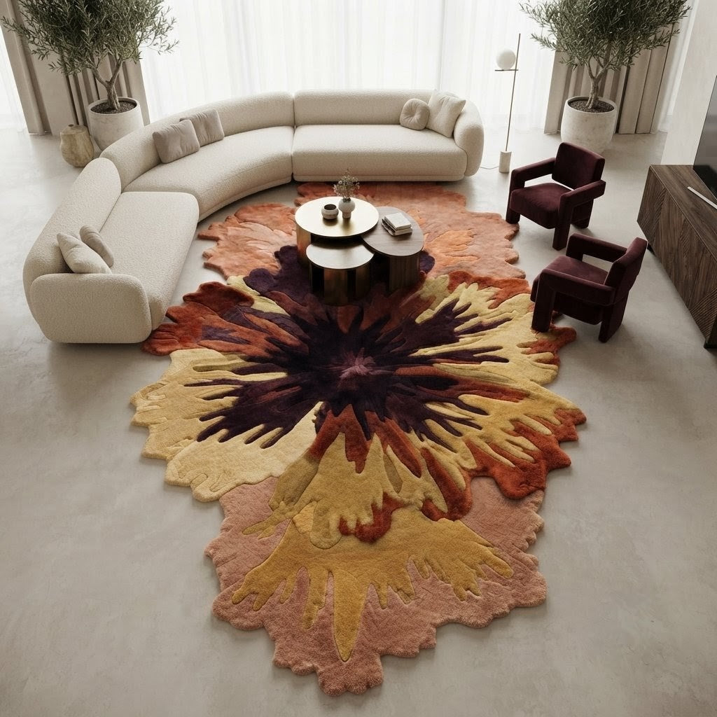 Hand Tufted Floral Rug | Abstract Flower Wool Area Rug