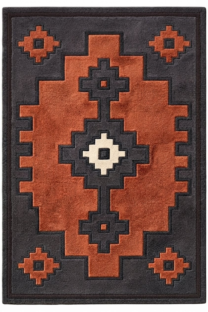 Rust Orange Southwestern Geometric Area Rug | Handmade Wool Rug