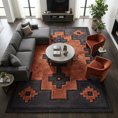 Rust Orange Southwestern Geometric Area Rug | Handmade Wool Rug