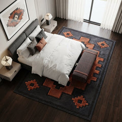 Rust Orange Southwestern Geometric Area Rug | Handmade Wool Rug