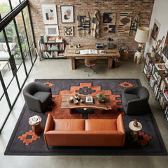 Rust Orange Southwestern Geometric Area Rug | Handmade Wool Rug
