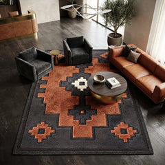 Rust Orange Southwestern Geometric Area Rug | Handmade Wool Rug