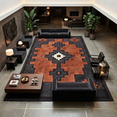 Rust Orange Southwestern Geometric Area Rug | Handmade Wool Rug