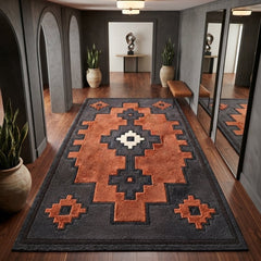 Rust Orange Southwestern Geometric Area Rug | Handmade Wool Rug