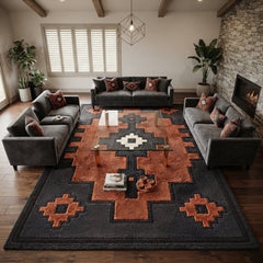 Rust Orange Southwestern Geometric Area Rug | Handmade Wool Rug