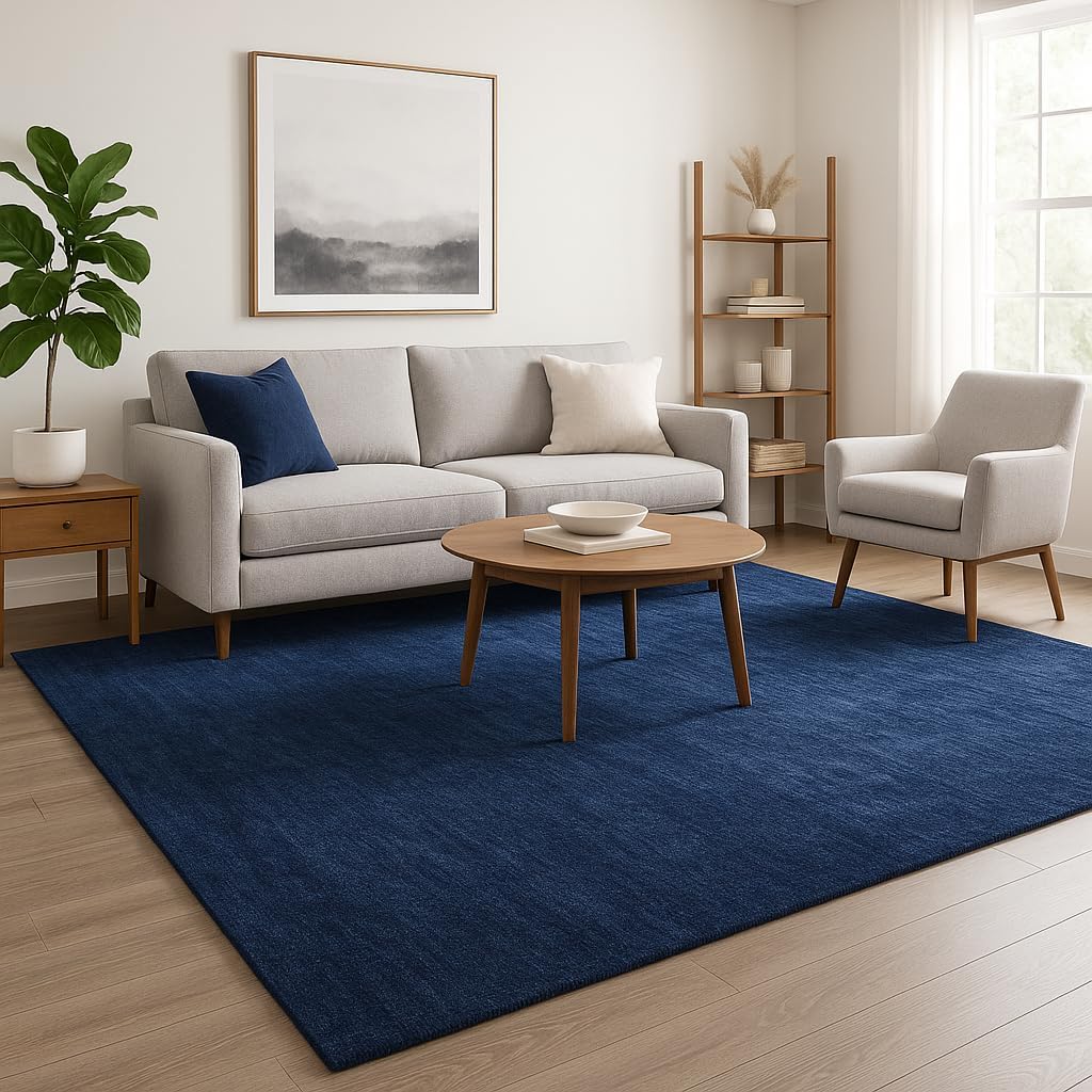 Premium Deep Navy Blue Hand Tufted Wool Area Rug | Modern Luxury Carpet for Living Room, Bedroom & Home Decor