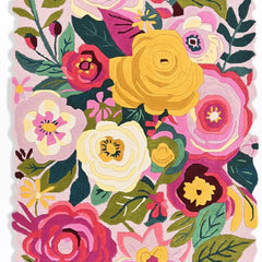 Pink Floral Irregular Rug, Hand Tufted Plush Botanical Carpet, Maximalist Home Decor