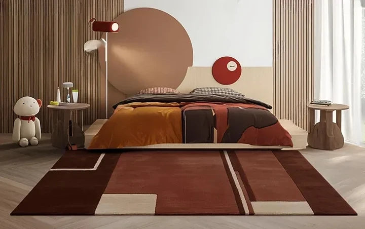 Modern Geometric Hand-Tufted Wool Rug | Luxury Designer Carpet in Terracotta, Blush & Beige for Living Room & Bedroom