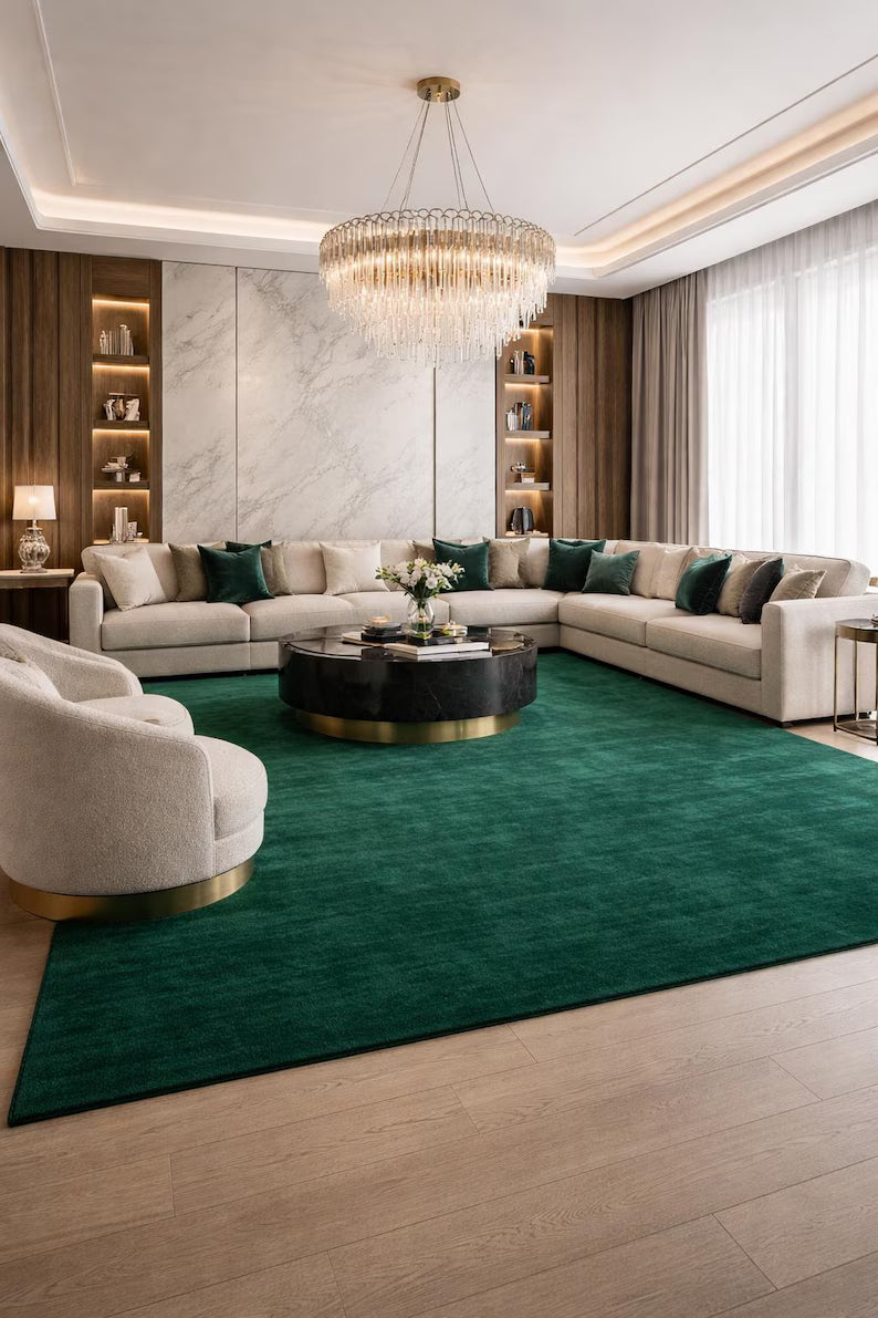 Solid Emerald Green Area Rug – Hand Tufted Plush Carpet for Living Room, Modern Contemporary Bedroom & Home Decor