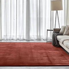 Luxury Hand Tufted New Zealand Wool Area Carpet | Solid Terracotta Modern Area Rug for Living Room & Dining Space