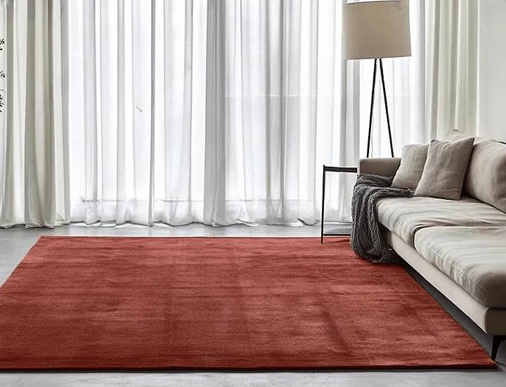 Luxury Hand Tufted New Zealand Wool Area Carpet | Solid Terracotta Modern Area Rug for Living Room & Dining Space