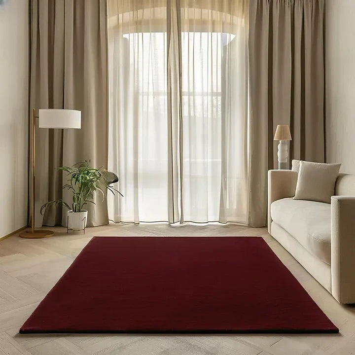 Luxury Hand Tufted Wool Area Rug | Deep Burgundy Solid Carpet | Soft, Durable & Modern Minimalist Floor Decor
