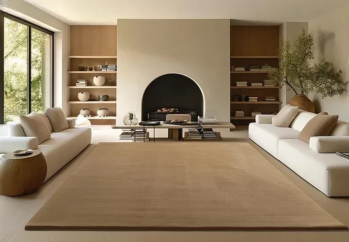Solid Beige Luxury Wool Area Rug | Hand-Tufted Premium Carpet for Living Room & Bedroom