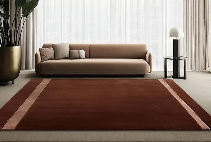 Hand Tufted New Zealand Wool Area Rug | Burgundy Border Design Carpet | Elegant & Modern Floor Decor