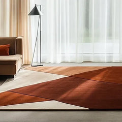 Modern Geometric Hand-Tufted Wool Rug | Luxury Designer Carpet in Terracotta, Rust & Cream for Living Room & Bedroom